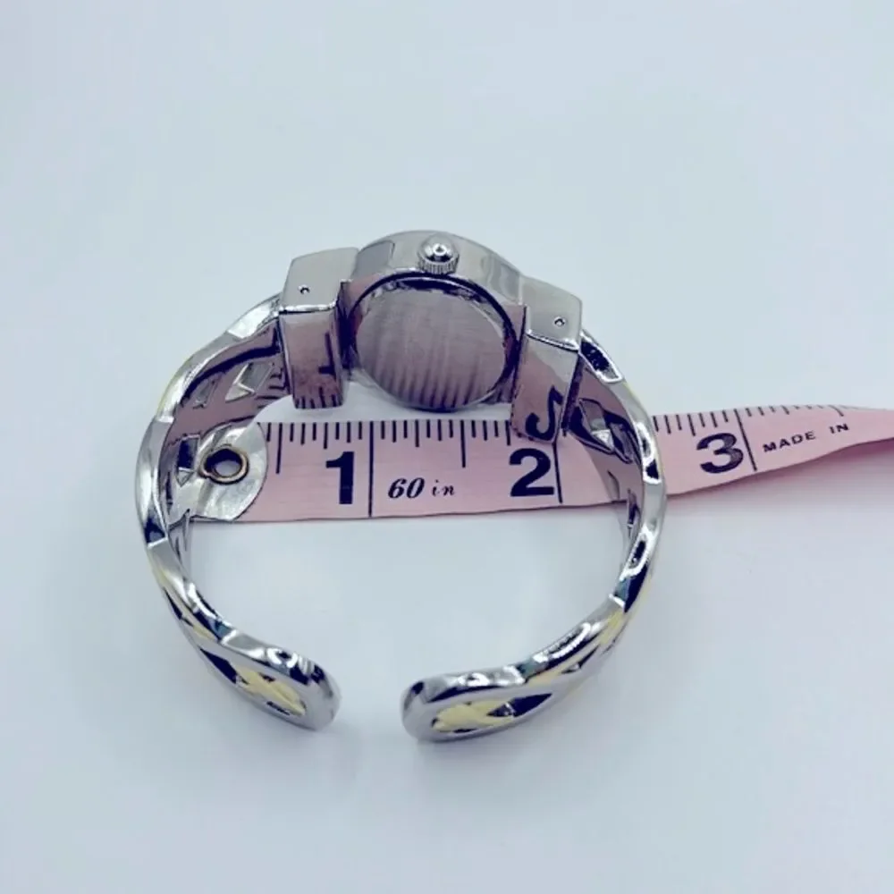 Working! Peck & Peck Two Tone Braided Metal Cuff Bracelet Watch